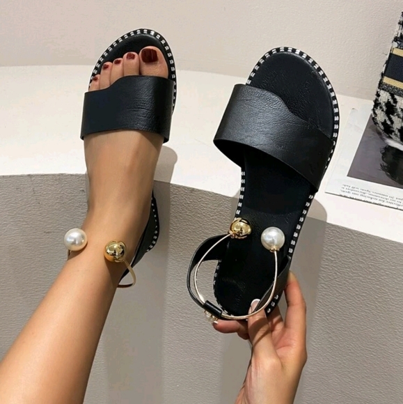 Faux Pearl Decor Ankle Strap Sandals - Picture 1 of 6